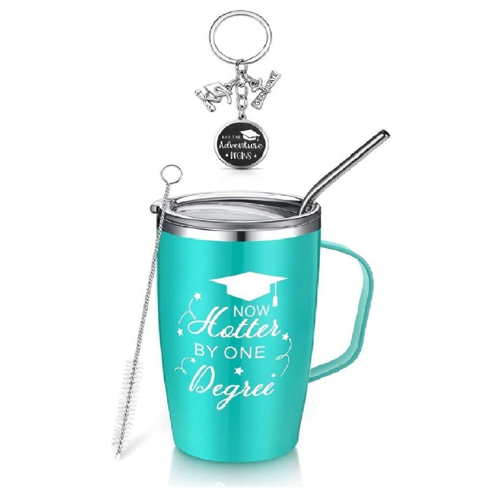 Graduation Gift 16 oz Tumbler, Hotter By One Degree w/ Straw Brush Grad Keychain